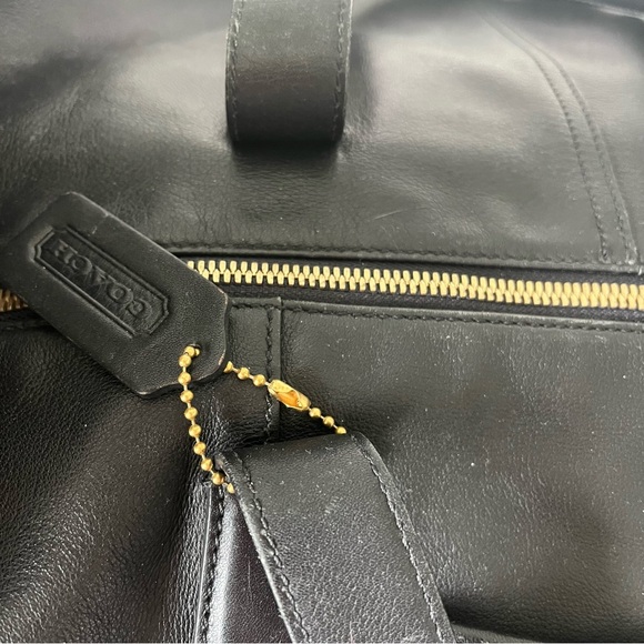VTG Coach Black Leather Weekender Travel Duffle Bag w/ Shoulder Strap & Hangtag - Picture 13 of 15